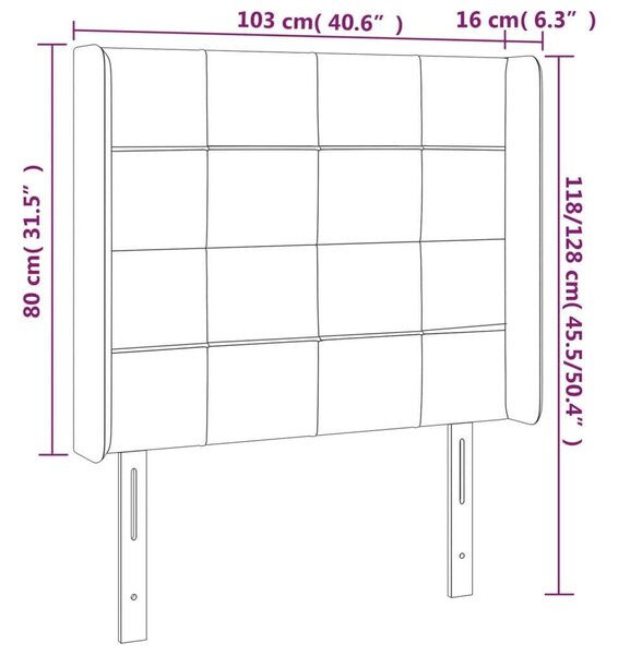 Világosszürke szövet led-es fejtámla 103x16x118/128 cm