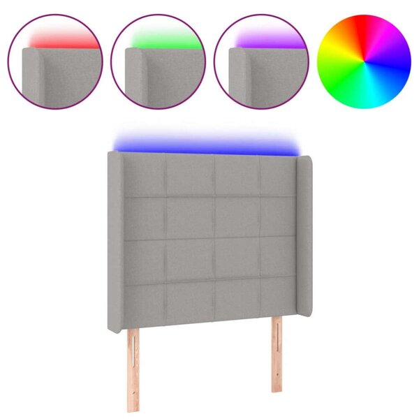 Világosszürke szövet led-es fejtámla 103x16x118/128 cm