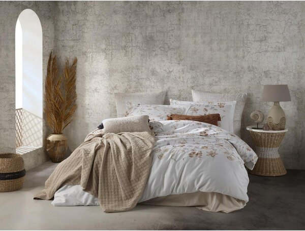 Fehér egyszemélyes pamut-szatén ágyneműhuzat 140x200 cm Ivory Garden Floral – Mila Home Luxury