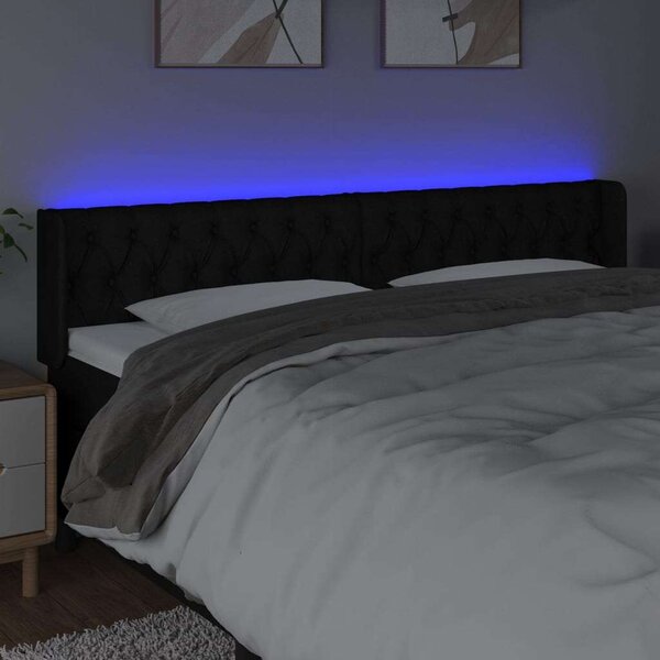 Fekete szövet led-es fejtámla 203 x 16 x 78/88 cm