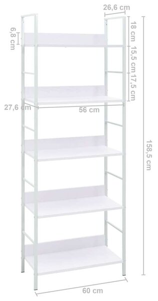 VidaXL 5 szintes fehér szerelt fa könyvespolc 60 x 27,6 x 158,5 cm