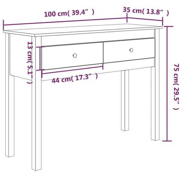 Fenyőfa Tálalóasztal - 2 Fiókkal - 100x35x75 cm