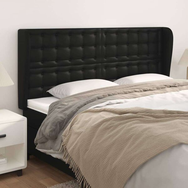 VIDAXL - Ágyfejtámla - Műbőr - Fekete - 163x23x118/128cm