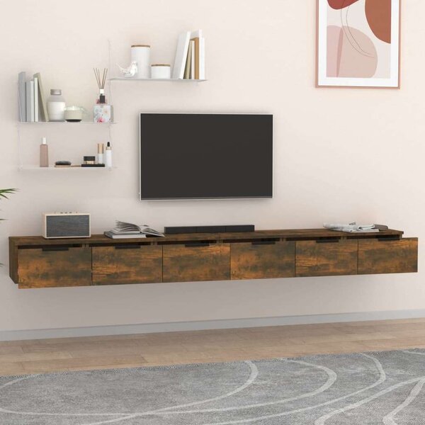 2 db füstös tölgy színű szerelt fa faliszekrény 102x30x20 cm