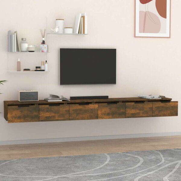 2 db füstös tölgy színű szerelt fa faliszekrény 102x30x20 cm