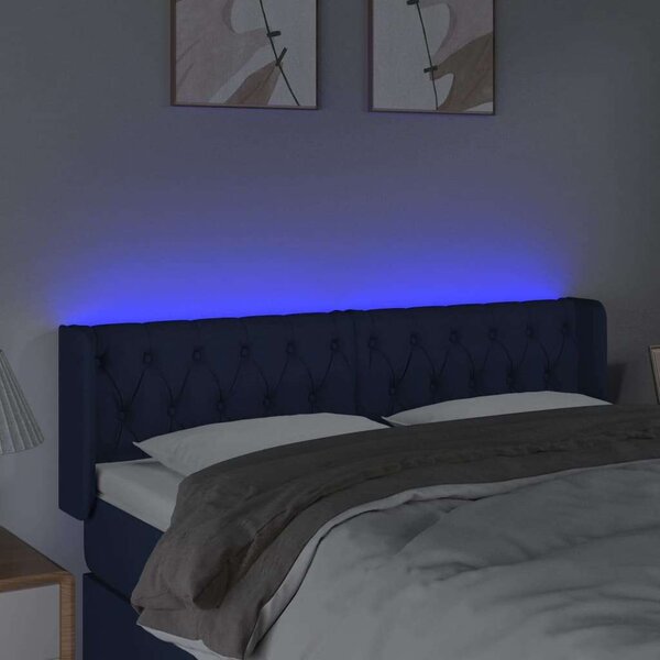 Kék szövet led-es fejtámla 147 x 16 x 78/88 cm