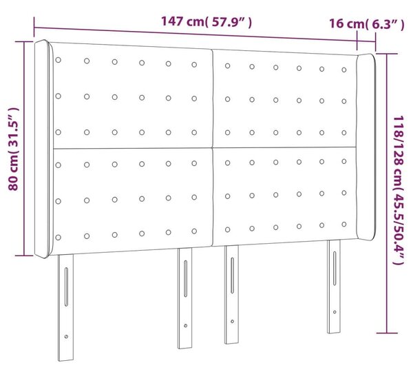 LED-es Ágytámlá - Sötétszürke Szövet - 147x16x118/128cm