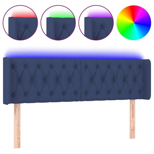 Kék szövet led-es fejtámla 147 x 16 x 78/88 cm