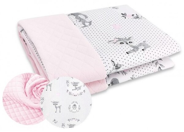 Baby Shop kétoldalas babapléd 70*100 cm - Őzike szürke/rózsaszín