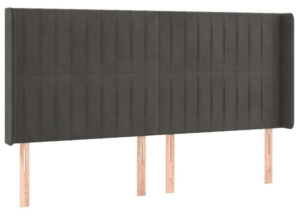 HomeElegance Bársony Ágyfejtámla Szárnyakkal - Sötétszürke - 203x16x118/128 cm