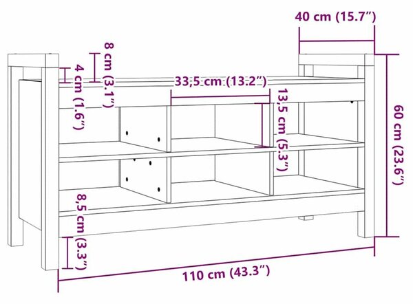 VidaXL tömör fenyőfa előszoba pad 110 x 40 x 60 cm