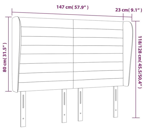VidaXL Bársony Fejtámla Szárnyakkal - Sötétszürke - 147x118/128cm