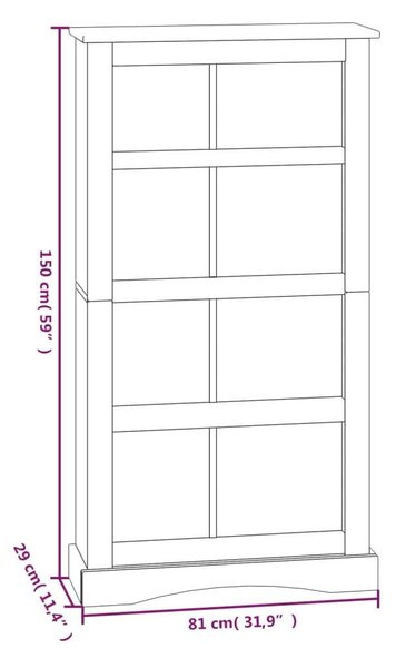 Corona Mexikói Fenyőfa Könyvespolc - 4 Polc - 81x29x150 cm