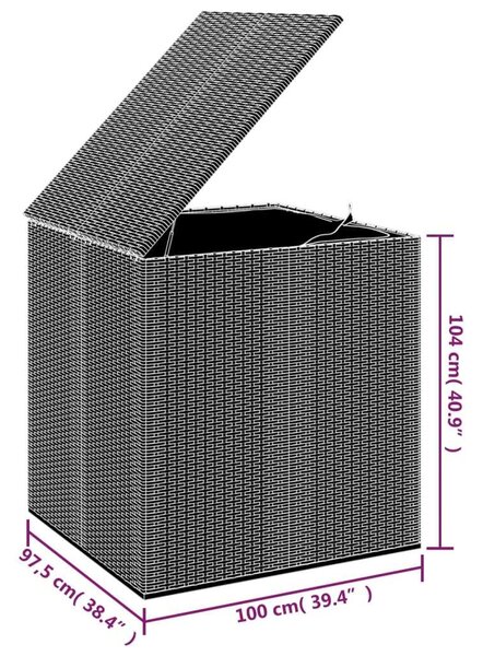Polyrattan Kert Párna Tároló - Fekete - 100x97,5x104 cm