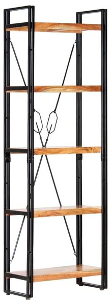 Akácfa Könyvespolc - Ipari Stílus - 5 Polc - 60x30x180 cm
