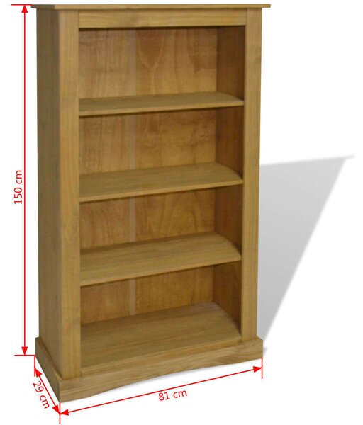Corona Mexikói Fenyőfa Könyvespolc - 4 Polc - 81x29x150 cm