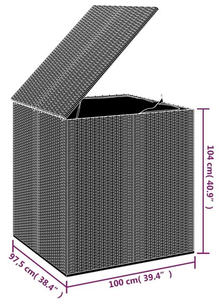 Polyrattan Kert Párna Tároló - Fekete - 100x97,5x104 cm