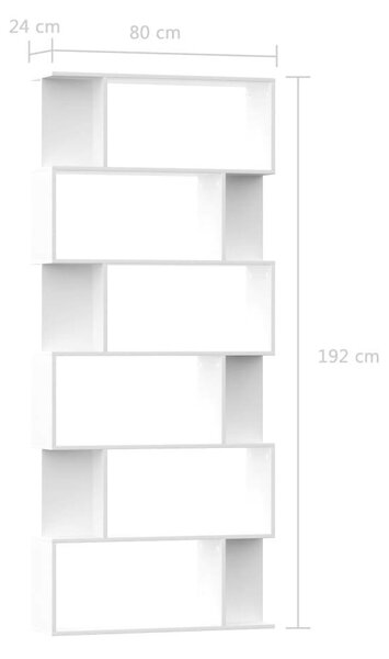Modern Könyvespolc/Térelválasztó - Fehér - 80x24x192 cm