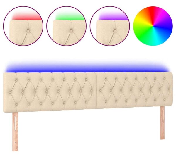 Krémszínű szövet led-es fejtámla 200x7x78/88 cm