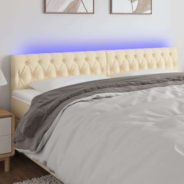 Krémszínű szövet led-es fejtámla 200x7x78/88 cm