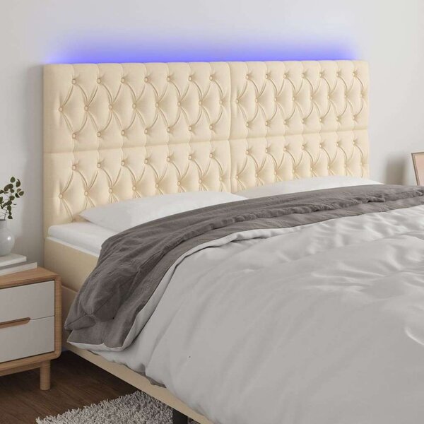 Krémszínű szövet led-es fejtámla 200x7x118/128 cm