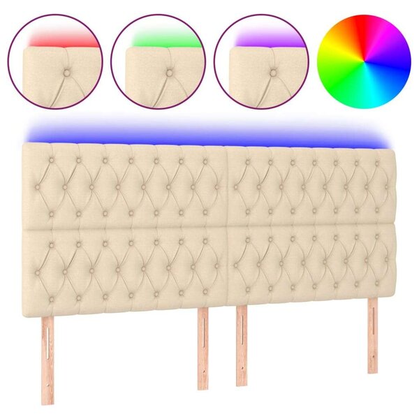 Krémszínű szövet led-es fejtámla 200x7x118/128 cm