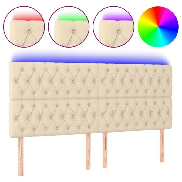 Krémszínű szövet led-es fejtámla 200x7x118/128 cm