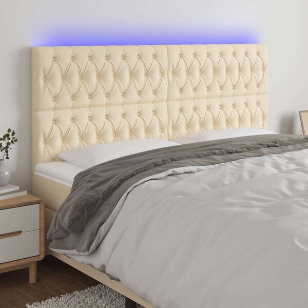 Krémszínű szövet led-es fejtámla 200x7x118/128 cm