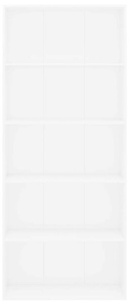 5 Polcos Fehér Könyvespolc - 80x30x189 cm