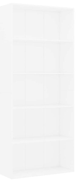 5 Polcos Fehér Könyvespolc - 80x30x189 cm