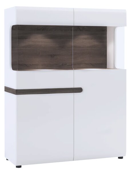 Vitrin, fehér extra magas fényű HG/trufla sonoma tölgy, LYNATET 33