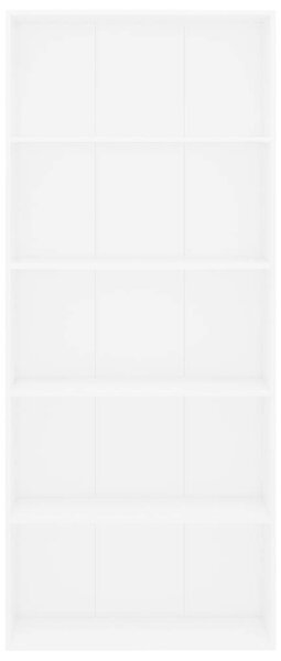5 Polcos Fehér Könyvespolc - 80x30x189 cm