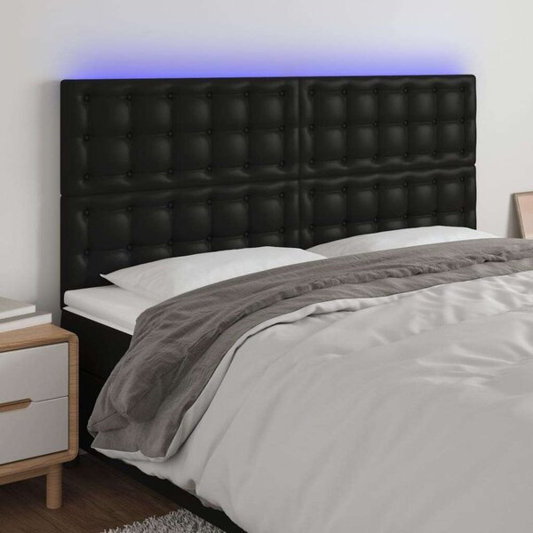 Fekete műbőr led-es fejtámla 160x5x118/128 cm