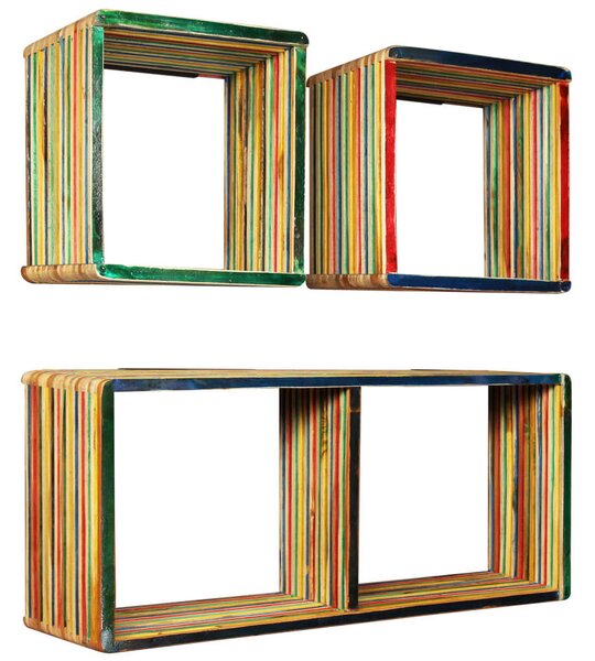 Tíkfa Falipolc Szett - 3 db - Színes - 81x22x41cm & 31x22x31cm
