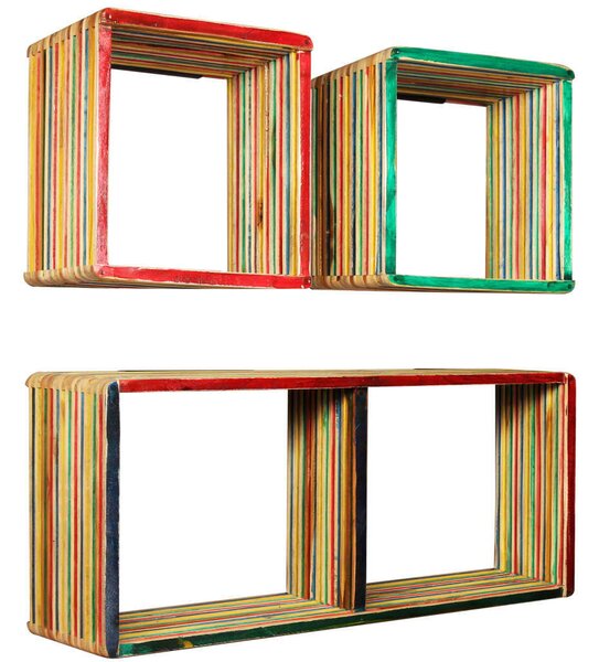 Tíkfa Falipolc Szett - 3 db - Színes - 81x22x41cm & 31x22x31cm