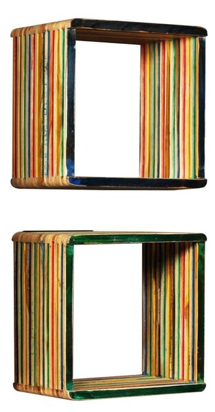 Tíkfa Falipolc Szett - 3 db - Színes - 81x22x41cm & 31x22x31cm