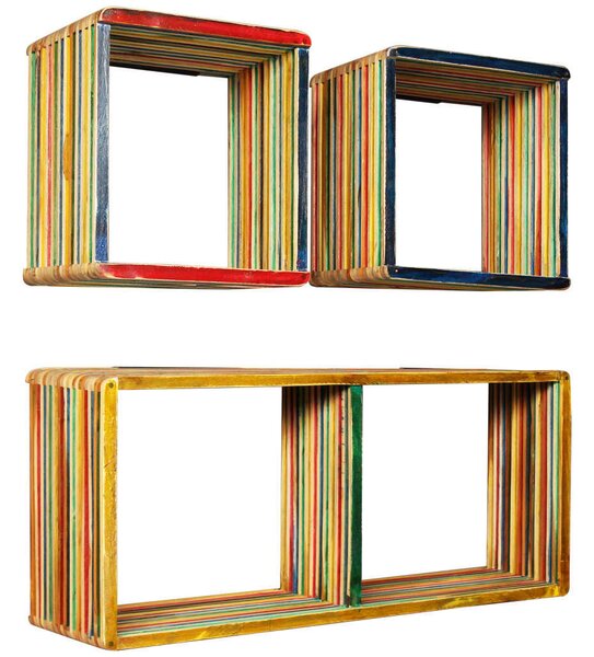 Tíkfa Falipolc Szett - 3 db - Színes - 81x22x41cm & 31x22x31cm