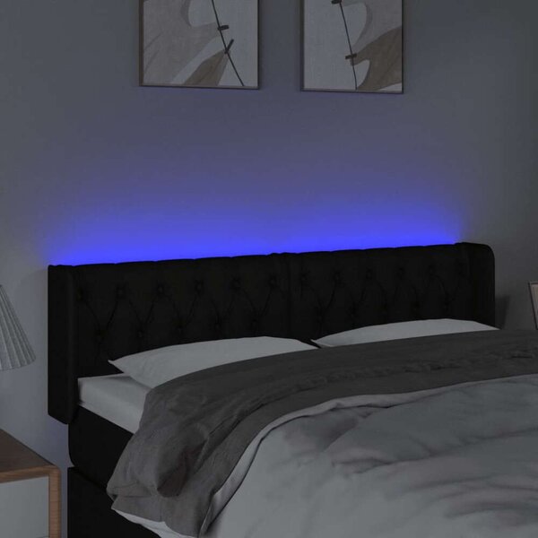 Fekete szövet led-es fejtámla 147 x 16 x 78/88 cm
