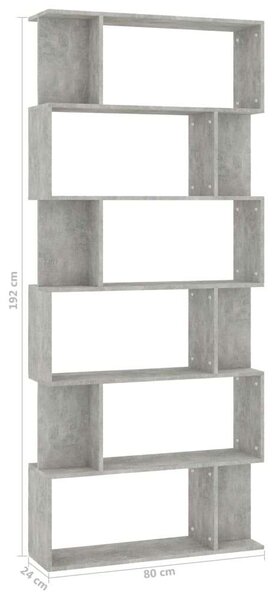 Modern Könyvespolc - Térelválasztó - Betonszürke - 80x24x192 cm