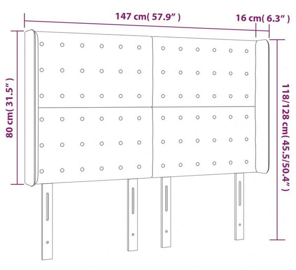 LED-es Ágytámlá - Sötétszürke Szövet - 147x16x118/128cm