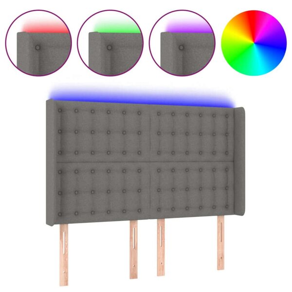 LED-es Ágytámlá - Sötétszürke Szövet - 147x16x118/128cm