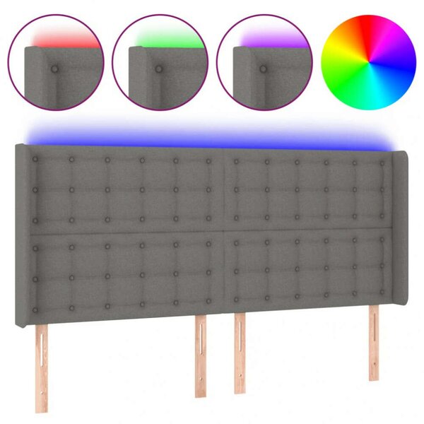 Sötétszürke szövet led-es fejtámla 203x16x118/128 cm