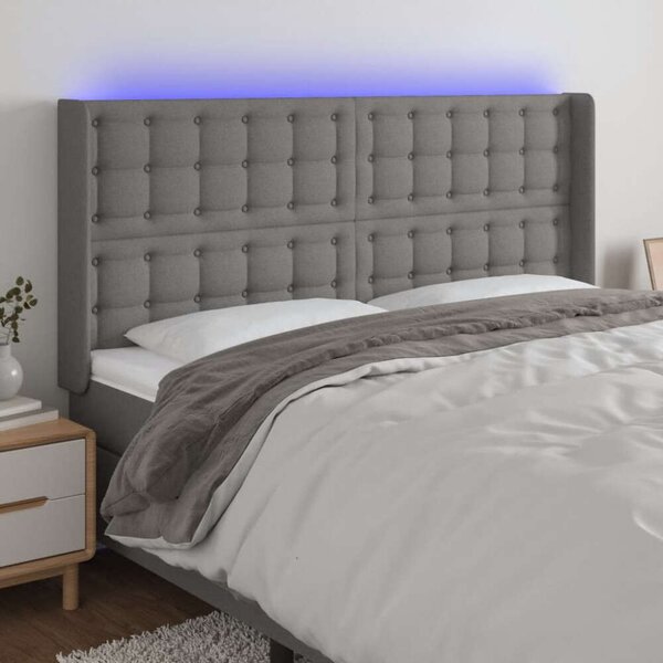 Sötétszürke szövet led-es fejtámla 203x16x118/128 cm