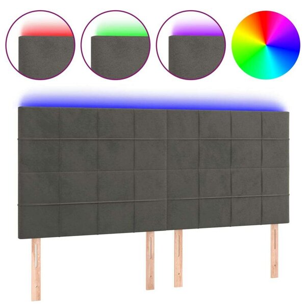 Sötétszürke bársony led-es fejtámla 200x5x118/128 cm