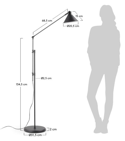 Fekete állólámpa fém búrával (magasság 220 cm) Dione – Kave Home