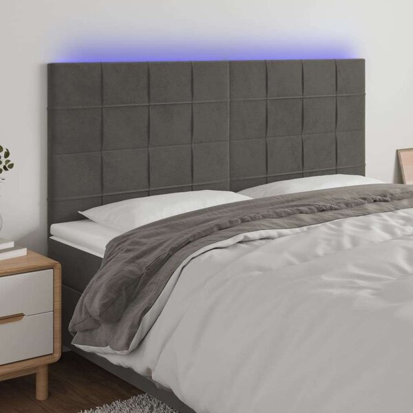 Sötétszürke bársony led-es fejtámla 200x5x118/128 cm