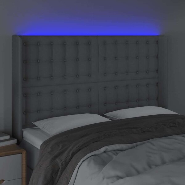 Világosszürke szövet led-es fejtámla 147x16x118/128 cm