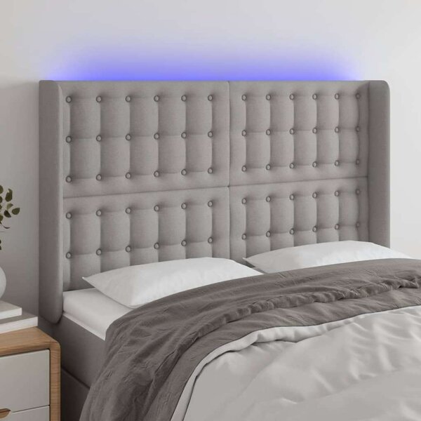 Világosszürke szövet led-es fejtámla 147x16x118/128 cm