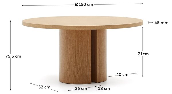 Kerek étkezőasztal tölgyfa dekorral ø 150 cm Nealy – Kave Home