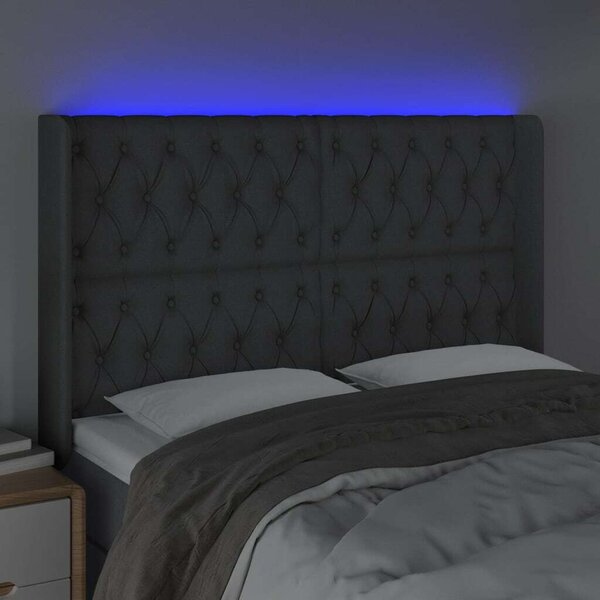 VidaXL sötétszürke szövet LED-es fejtámla 163x16x118/128 cm
